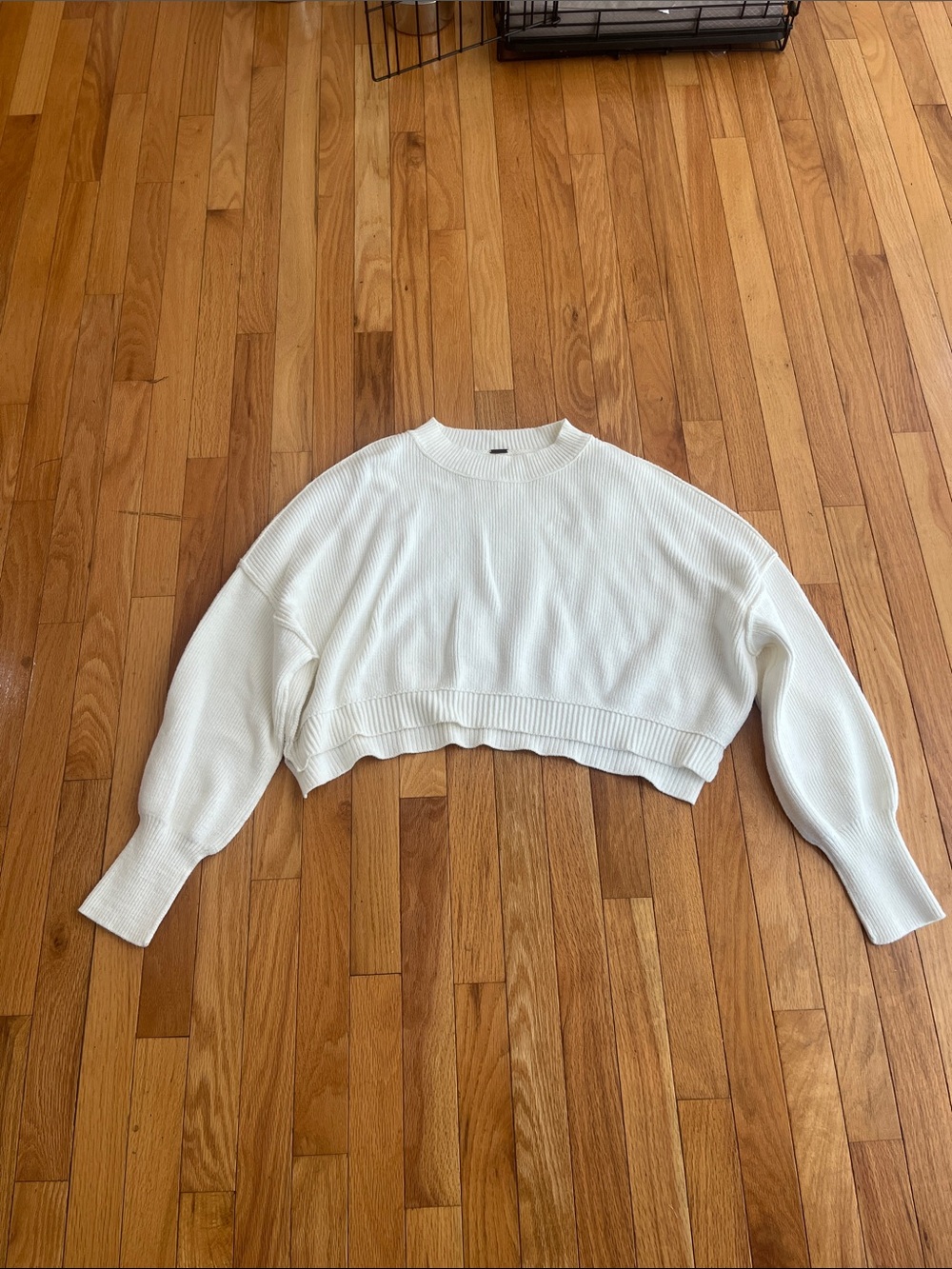 Free People White Cropped Ribbed Sweater